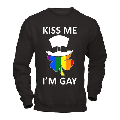 Kiss Me I'm Gay Lgbt St Patrick's Day-T-Shirt & Hoodie-Crewneck Sweatshirt-Black
