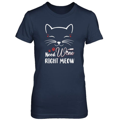 Wine Lover Need Wine Right Meow Cat Drinking Wine Gifts-T-Shirt & Tank Top-Women's T-Shirt-Navy