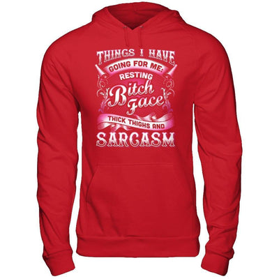 Things I Have Going For Me Thick Thighs & Sarcasm-T-Shirt & Hoodie-Pullover Hoodie-Red