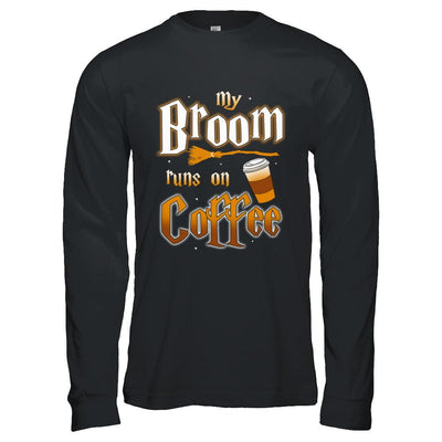 My Broom Runs On Coffee Halloween Witch Costume-T-Shirt & Hoodie-Long Sleeve T-Shirt-Black