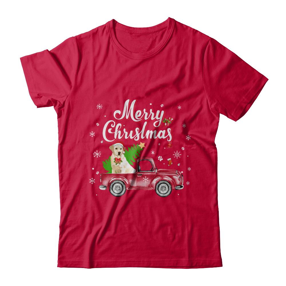 Labrador Retriever Rides Red Truck Christmas Pajama-T-Shirt & Sweatshirt-Classic T-Shirt-Red