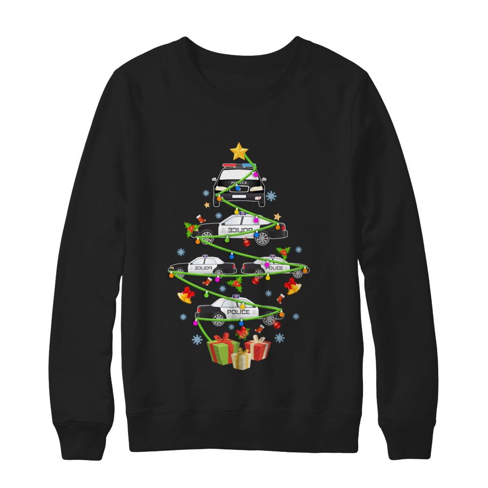 Police Officer Car Christmas Tree Ornament Decor Gift-T-Shirt & Sweatshirt-Crewneck Sweatshirt-Black