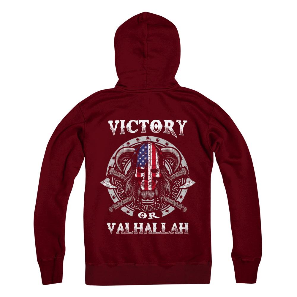 American US Flag Victory or Valhalla Viking-T-Shirt & Hoodie-Pullover Hoodie-Maroon