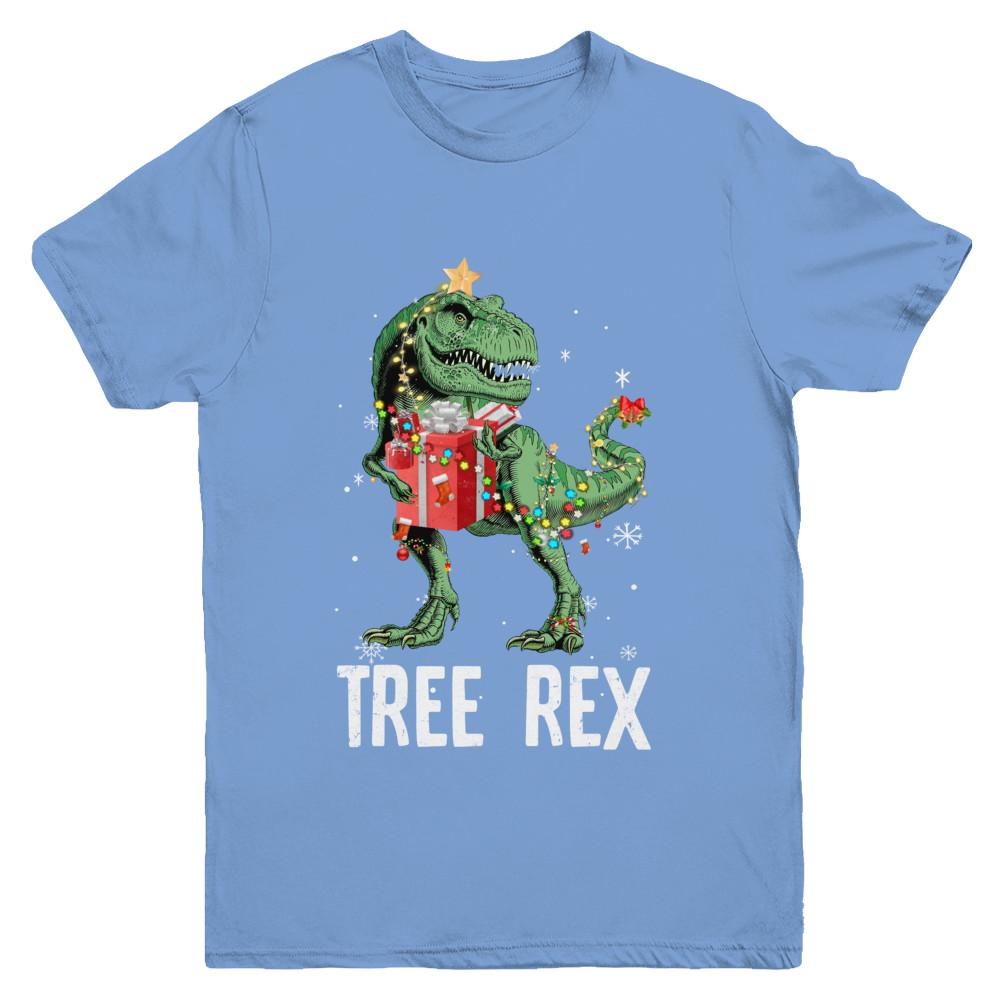 Christmas Tree For Kids Boys T Rex Dinosaur Xmas Gifts Youth-Youth Shirt-Youth T-Shirt-Carolina Blue