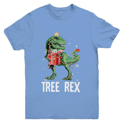 Christmas Tree For Kids Boys T Rex Dinosaur Xmas Gifts Youth-Youth Shirt-Youth T-Shirt-Carolina Blue