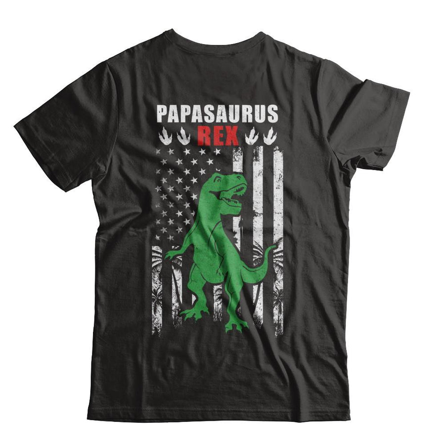 PapaSaurus Papa Dinosaur Rex American Flag Fathers Day-T-Shirt & Hoodie-Classic T-Shirt-Black