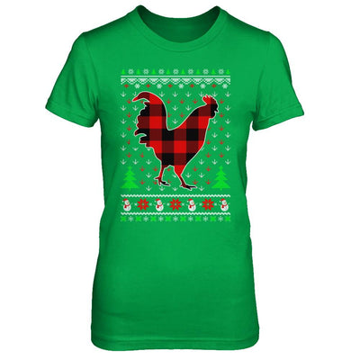 Funny Holiday Chicken Buffalo Plaid Ugly Christmas Sweater-T-Shirt & Sweatshirt-Women's T-Shirt-Irish Green