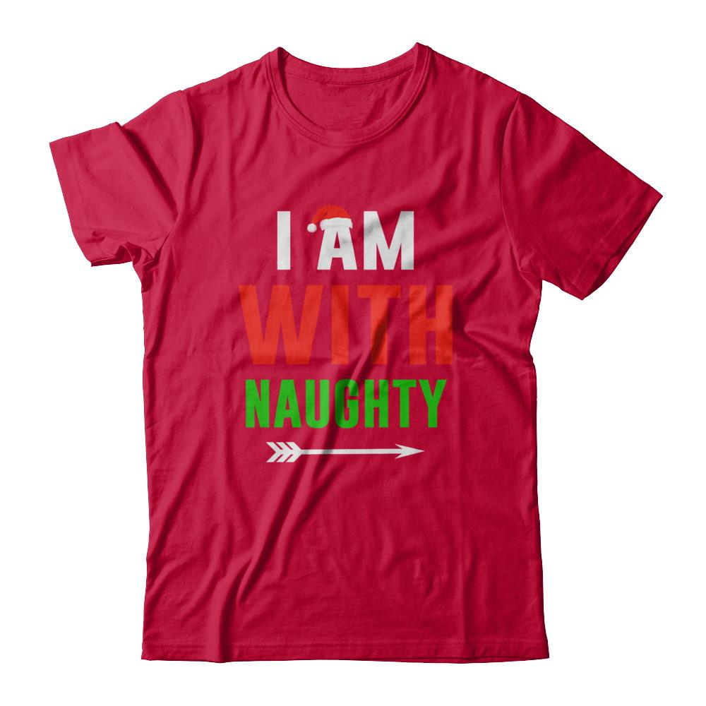 I'm With Naughty Matching Christmas Couples Pajamas-T-Shirt & Sweatshirt-Classic T-Shirt-Red