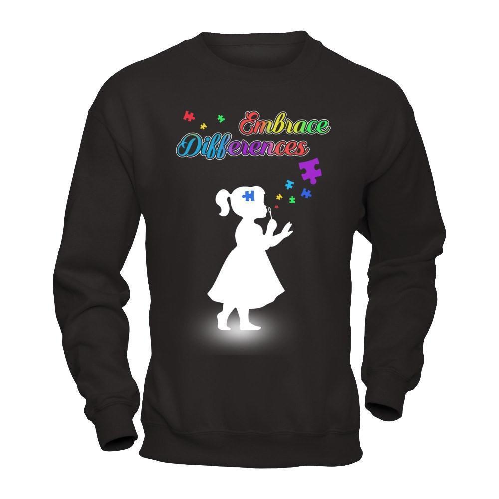 Autism Awareness Embrace Differences-T-Shirt & Hoodie-Crewneck Sweatshirt-Black