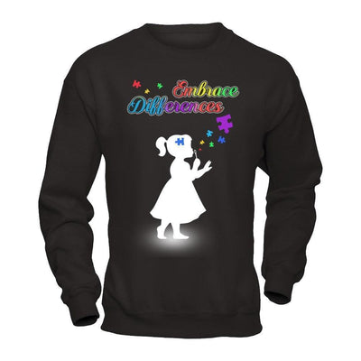 Autism Awareness Embrace Differences-T-Shirt & Hoodie-Crewneck Sweatshirt-Black