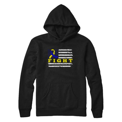 Fight Blue Yellow Ribbon US Flag Down Syndrome Awareness-T-Shirt & Hoodie-Pullover Hoodie-Black