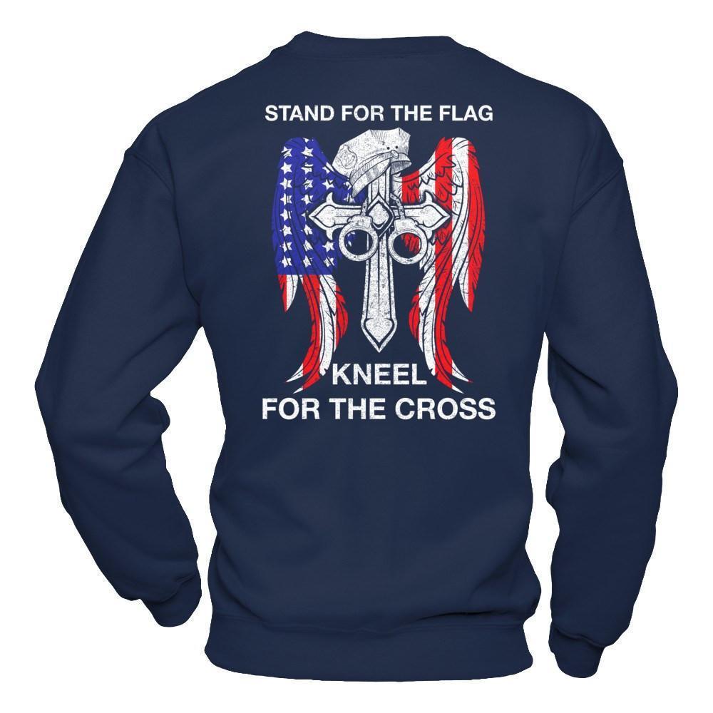 Police Stand For The Flag Kneel For The Cross-T-Shirt & Hoodie-Crewneck Sweatshirt-Navy