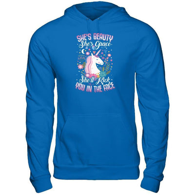 She's Beauty She's Grace She'll Kick You In The Face Unicorn Lover-T-Shirt & Tank Top-Pullover Hoodie-Royal