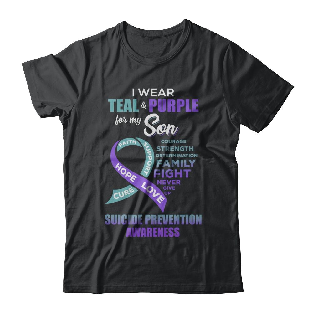 Suicide Prevention Awareness I Wear Teal Purple For My Son-T-Shirt & Hoodie-Classic T-Shirt-Black