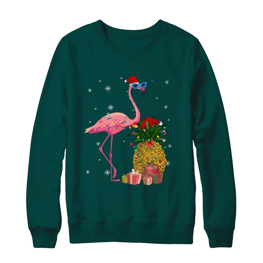 Santa Flamingo Hawaiian Pineapple Christmas Gifts-T-Shirt & Sweatshirt-Crewneck Sweatshirt-Deep Forest