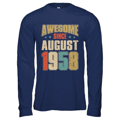 Vintage Retro Awesome Since August 1958 63th Birthday-T-Shirt & Hoodie-Long Sleeve T-Shirt-Navy