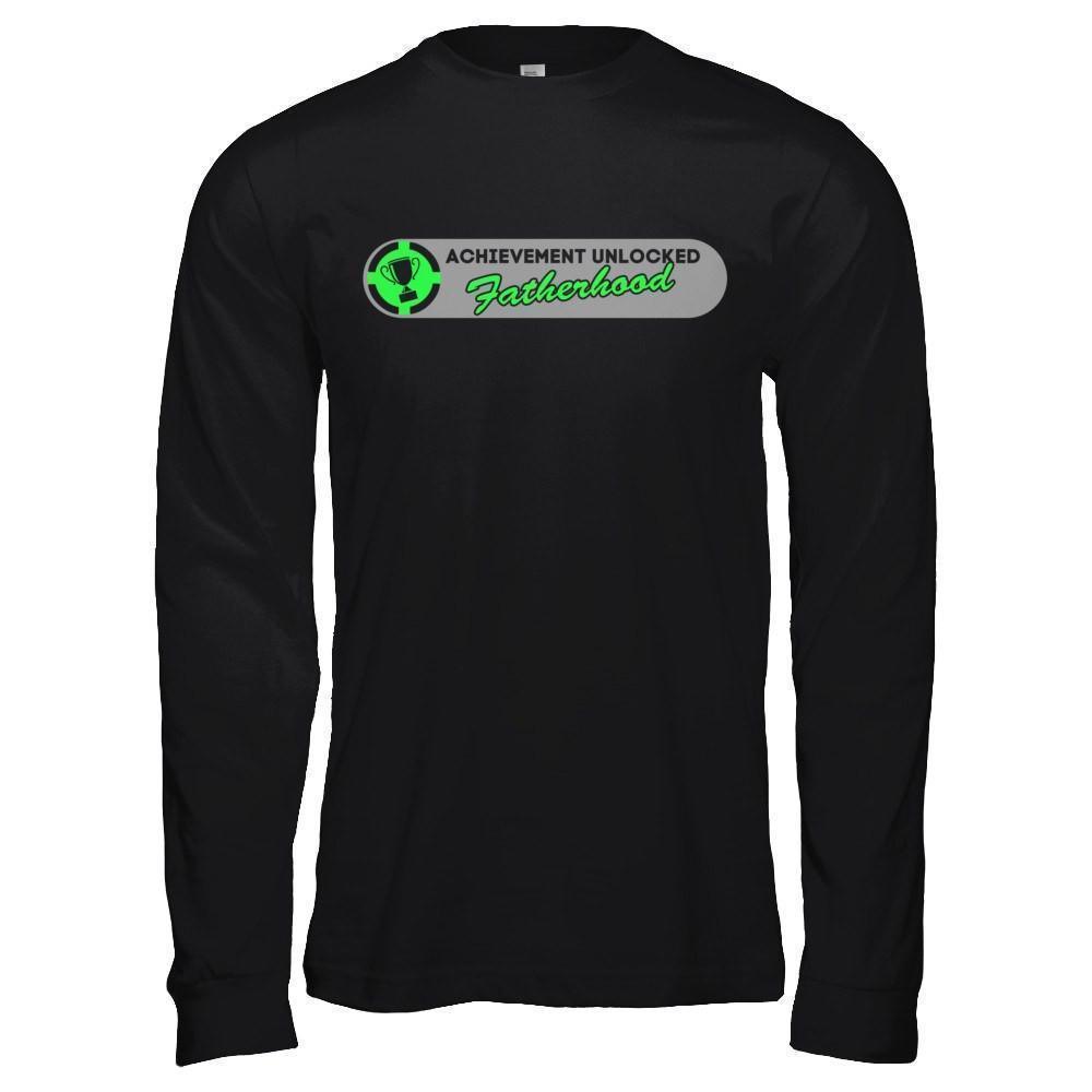 Achievement Unlocked Fatherhood First Time Dad-T-Shirt & Hoodie-Long Sleeve T-Shirt-Black