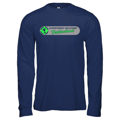 Achievement Unlocked Fatherhood First Time Dad-T-Shirt & Hoodie-Long Sleeve T-Shirt-Navy