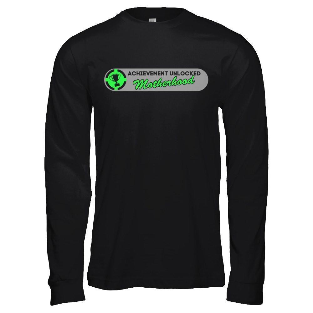 Achievement Unlocked Motherhood First Time Mom-T-Shirt & Hoodie-Long Sleeve T-Shirt-Black