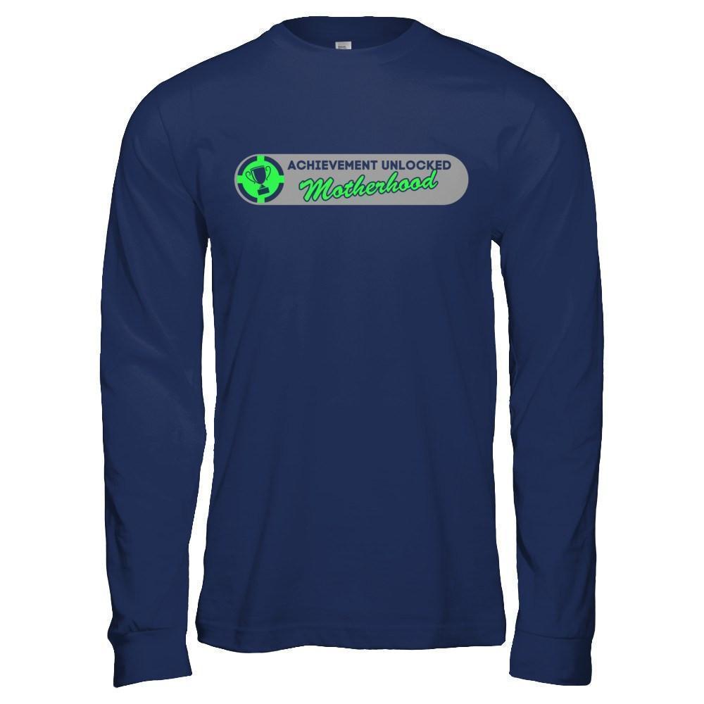 Achievement Unlocked Motherhood First Time Mom-T-Shirt & Hoodie-Long Sleeve T-Shirt-Navy