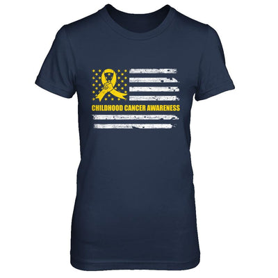 Yellow Ribbon Childhood Cancer Awareness US Flag-T-Shirt & Hoodie-Women's T-Shirt-Navy
