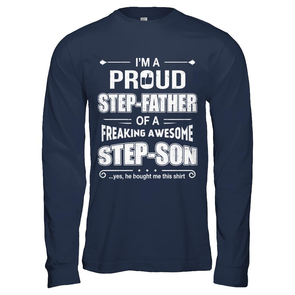 I'm A Proud Step-Father Of Awesome Step-Son Fathers Day-T-Shirt & Hoodie-Long Sleeve T-Shirt-Navy