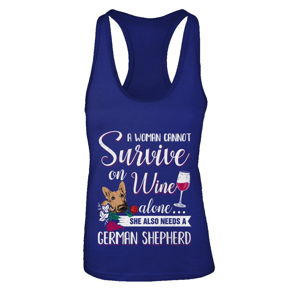 A Woman Can't Survive On Wine Alone German Shepherd Dog-T-Shirt & Tank Top-Women's Ideal Racerback Tank-Royal