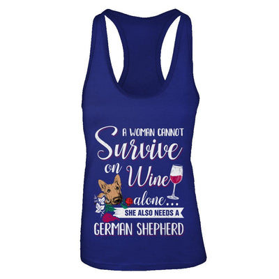 A Woman Can't Survive On Wine Alone German Shepherd Dog-T-Shirt & Tank Top-Women's Ideal Racerback Tank-Royal