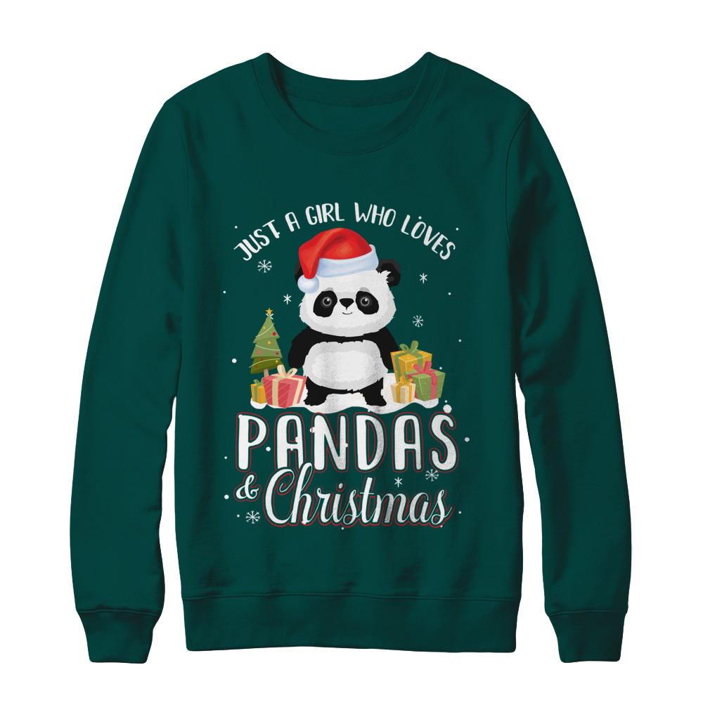 Just A Girl Who Loves Pandas And Christmas-T-Shirt & Sweatshirt-Crewneck Sweatshirt-Deep Forest
