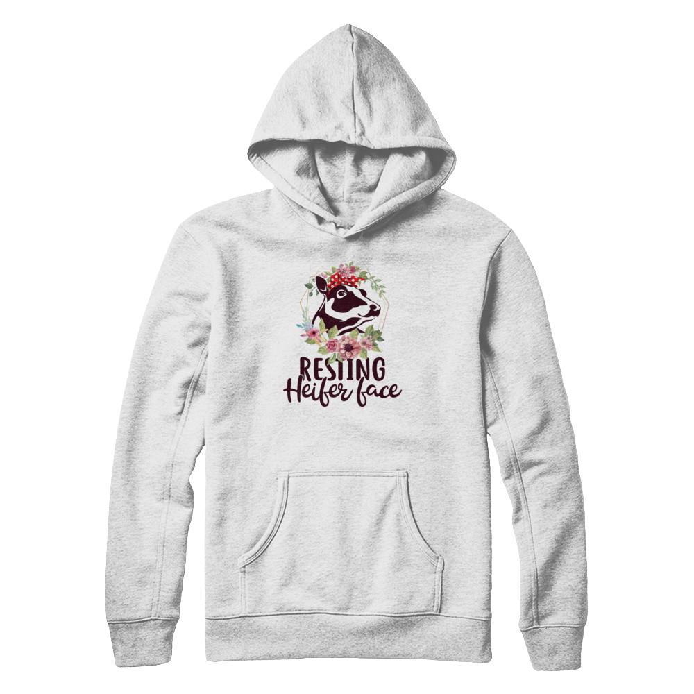 Funny Farmer Women Girl Cow Resting Heifer Face-T-Shirt & Tank Top-Pullover Hoodie-Heather Grey
