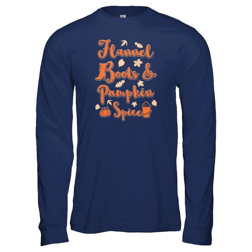 Flannel Boots And Pumpkin Spice Autumn-T-Shirt & Tank Top-Long Sleeve T-Shirt-Navy