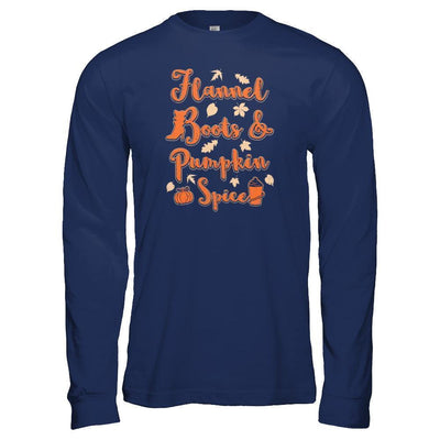 Flannel Boots And Pumpkin Spice Autumn-T-Shirt & Tank Top-Long Sleeve T-Shirt-Navy