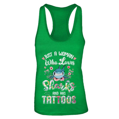 Just A Woman Who Loves Sharks And Has Tattoos-T-Shirt & Tank Top-Women's Ideal Racerback Tank-Kelly Green