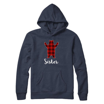 Red Sister Bear Buffalo Plaid Family Christmas Pajamas-T-Shirt & Sweatshirt-Pullover Hoodie-Navy