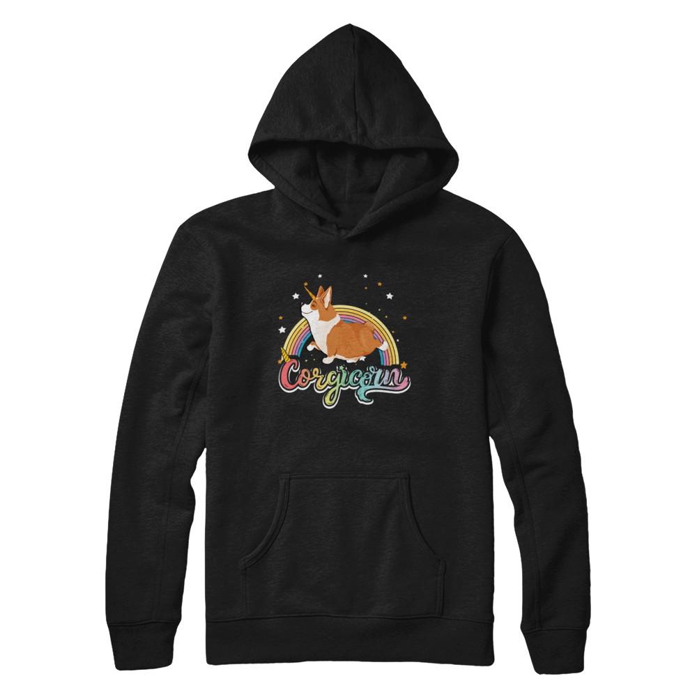 Corgicorn Corgi Unicorn Kids Space Galaxy Rainbow-T-Shirt & Hoodie-Pullover Hoodie-Black