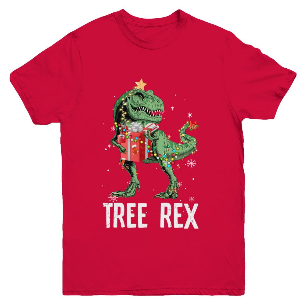 Christmas Tree For Kids Boys T Rex Dinosaur Xmas Gifts Youth-Youth Shirt-Youth T-Shirt-Red