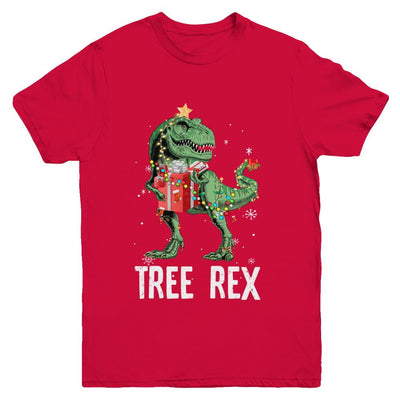 Christmas Tree For Kids Boys T Rex Dinosaur Xmas Gifts Youth-Youth Shirt-Youth T-Shirt-Red