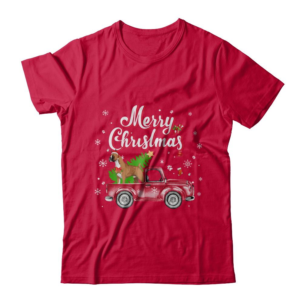 Boxer Retriever Rides Red Truck Christmas Pajama-T-Shirt & Sweatshirt-Classic T-Shirt-Red