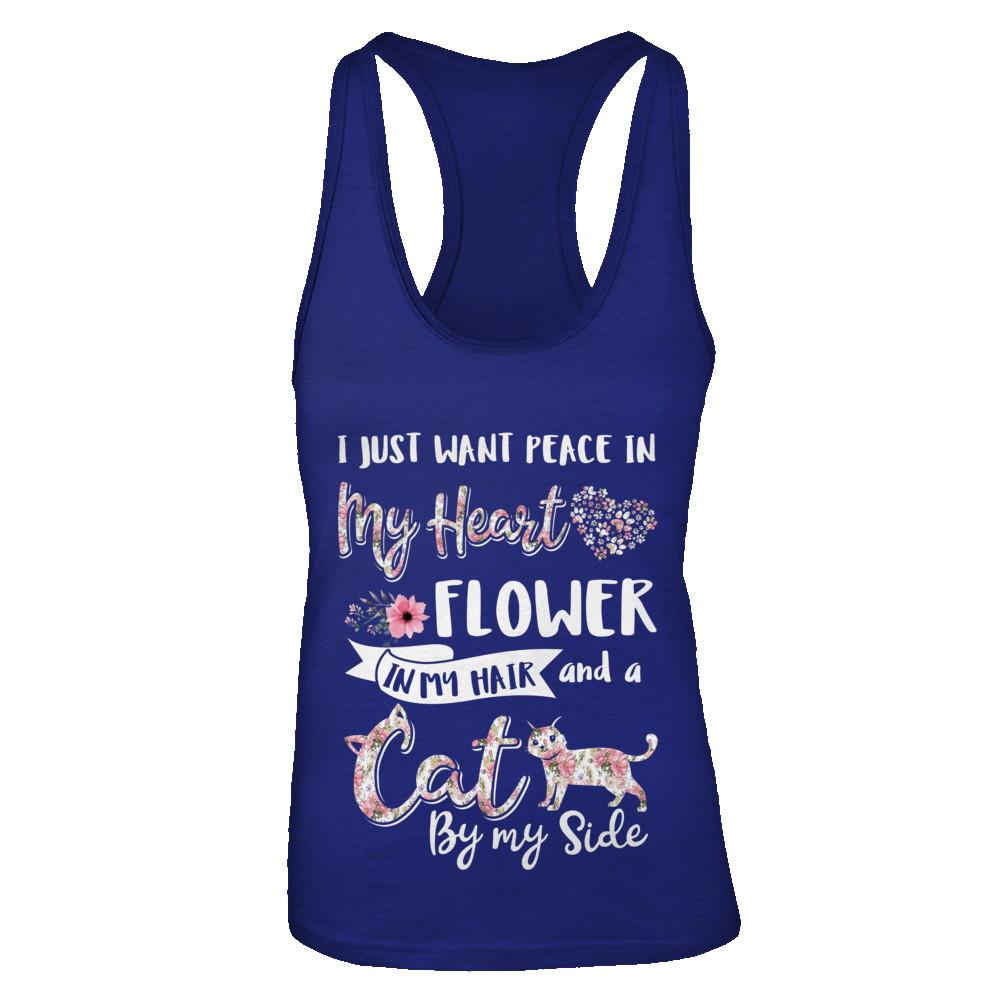 I Just Want Peace In My Heart A Cat By My Side Funny Cat-T-Shirt & Tank Top-Women's Ideal Racerback Tank-Royal