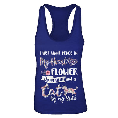 I Just Want Peace In My Heart A Cat By My Side Funny Cat-T-Shirt & Tank Top-Women's Ideal Racerback Tank-Royal