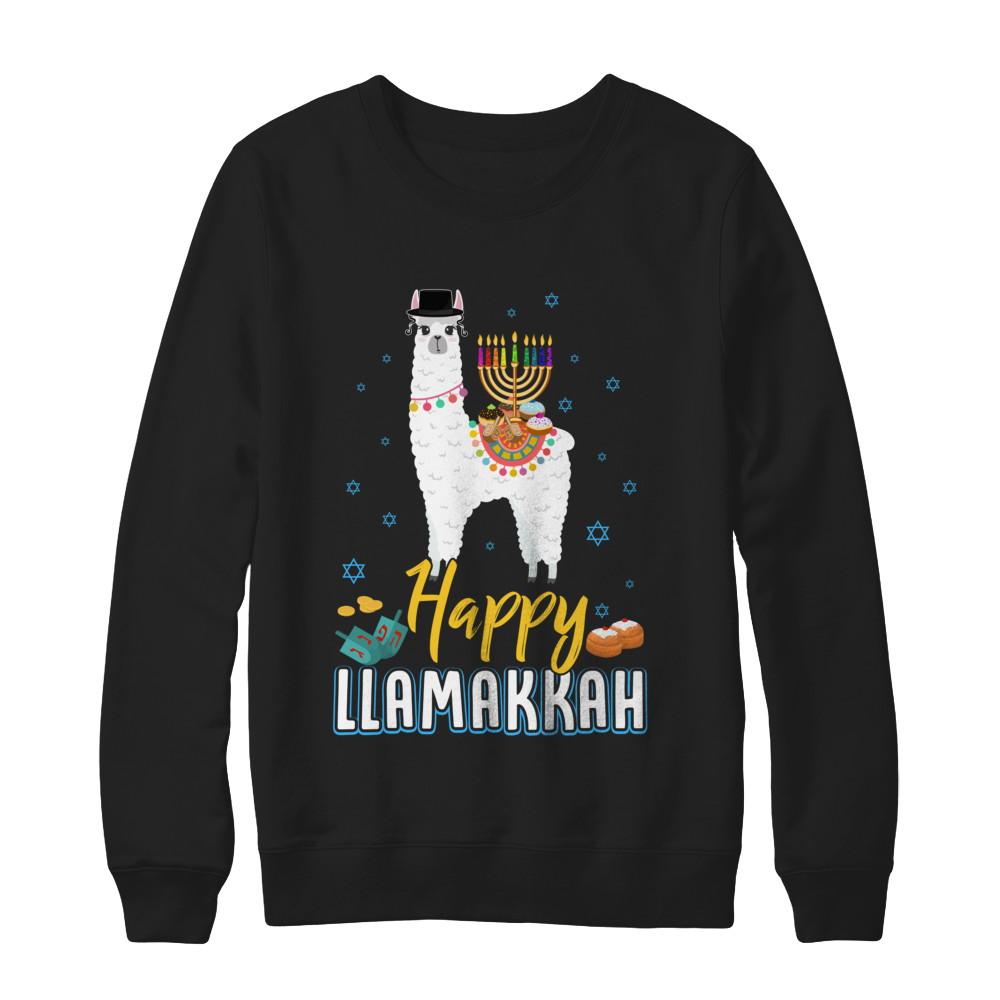 Funny Happy Llamakkah Hanukkah Llama-T-Shirt & Sweatshirt-Crewneck Sweatshirt-Black