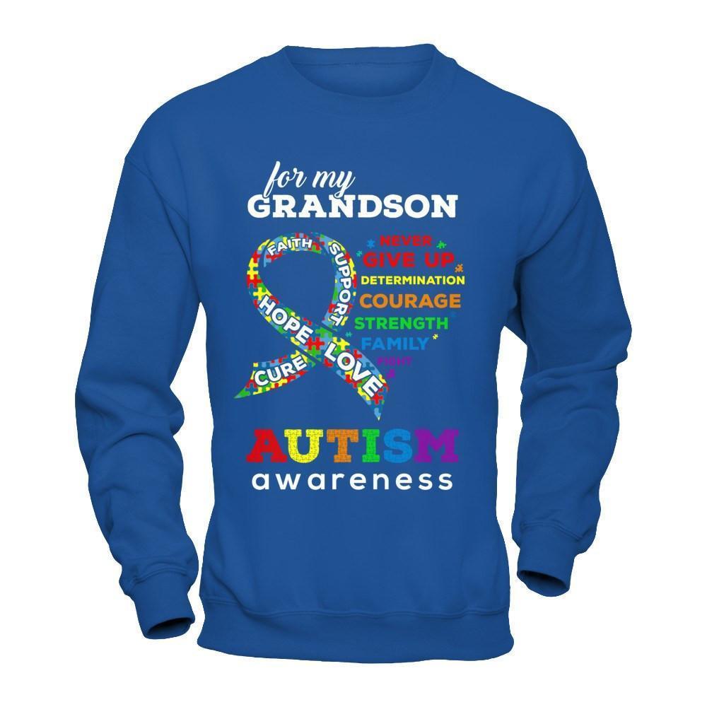 Autism Awareness For My Grandson Love Hope Faith Cure Support-T-Shirt & Hoodie-Crewneck Sweatshirt-Royal
