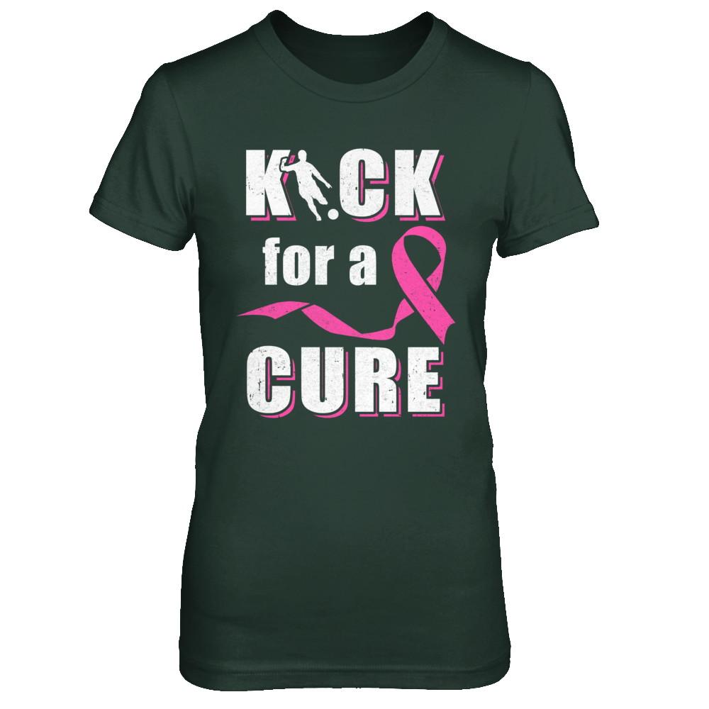 Kick For A Cure Soccer Pink Breast Cancer Awareness-T-Shirt & Hoodie-Women's T-Shirt-Forest Green