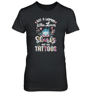 Just A Woman Who Loves Sharks And Has Tattoos-T-Shirt & Tank Top-Women's T-Shirt-Black