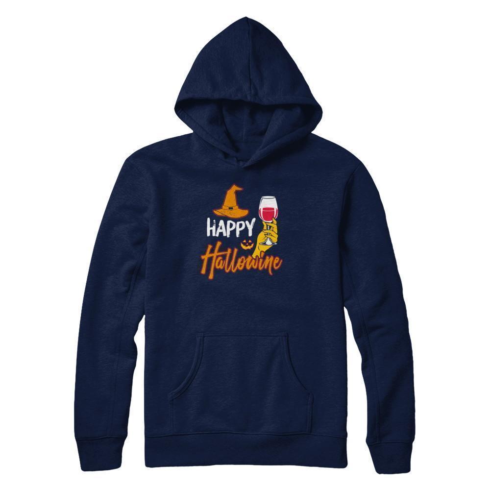 Halloween Happy Hallowine For Wine Lover-T-Shirt & Tank Top-Pullover Hoodie-Navy