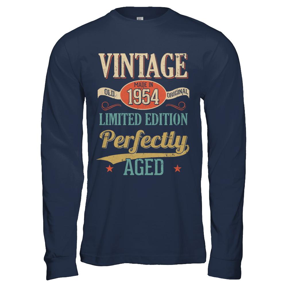 Vintage Premium Made In 1954 65Th Birthday Gift-T-Shirt & Hoodie-Long Sleeve T-Shirt-Navy