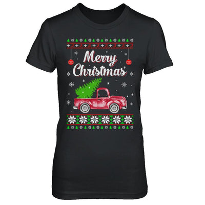 Snow Tree Truck Merry Christmas Ugly Sweater-T-Shirt & Sweatshirt-Women's T-Shirt-Black