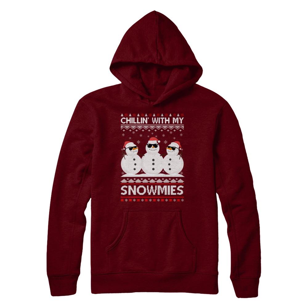 Chillin With My Snowmies Ugly Christmas Sweater-T-Shirt & Sweatshirt-Pullover Hoodie-Maroon