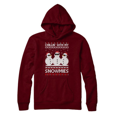 Chillin With My Snowmies Ugly Christmas Sweater-T-Shirt & Sweatshirt-Pullover Hoodie-Maroon
