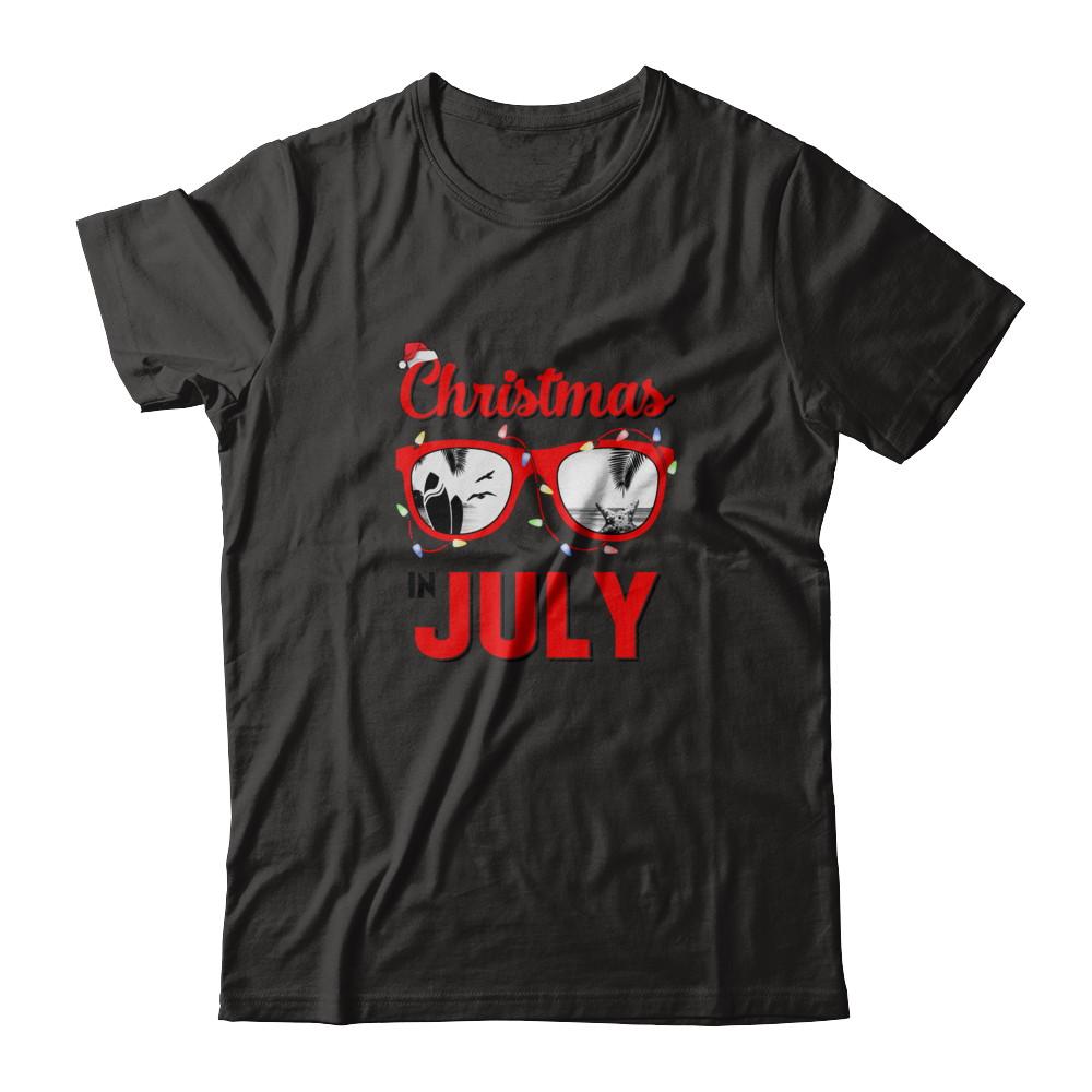 July In Christmas Santa Hat Sunglasses Summer Vacation-T-Shirt & Tank Top-Classic T-Shirt-Black